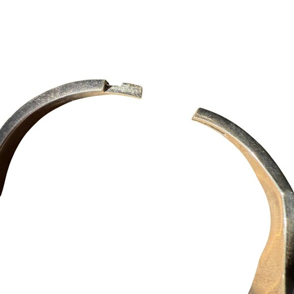 Vintage Sterling Silver Mexico Bracelet With Malachite Inlay Zigzag Design Hinge - Picture 11 of 13